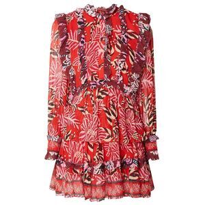 Farm Womens Rio Ruffled Tiered Mini Dress Medium Red - NWT $245